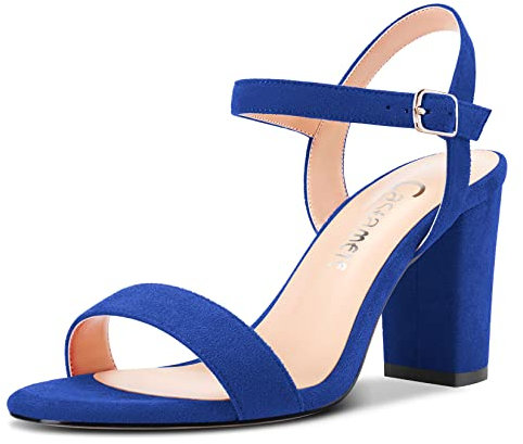 Castamere Donna Chunky Blocco Alto High Tacco Heel Cinturino alla Caviglia Sandali Aperte sulla Punta Fibbia da Matrimonio Ufficio Dress 8.5 CM Heels Blu Reale 40 EU