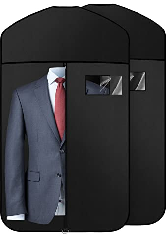 Vodiver Premium Oxford Fabric Garment Bag Hanging Clothes Travel Suit Bag with Clear Window for Suits, Coats, T-Shirts, Jackets. (Black, 40-inch-2 packs)