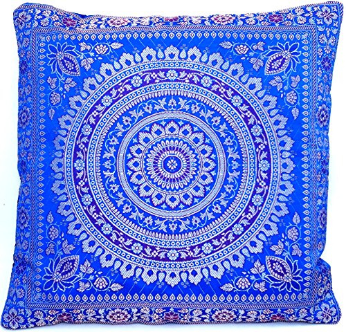 Ruwado Handgewebt und Handgefertigt Indische Banarasi Seide Kissenbezug, Überzug, Dekokissen - Mandala Muster mit unsichtbarer Reißverschluss - 40 x 40 cm | 16 x 16 Zoll, Violet