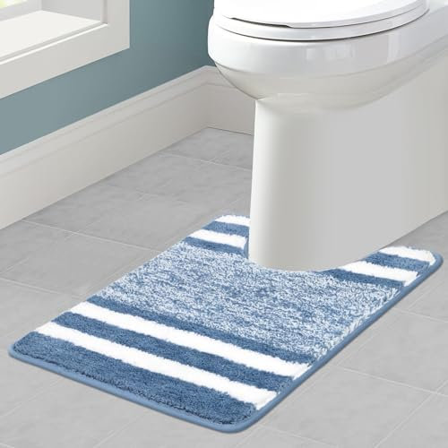 Pauwer U-Form 50 x 60 cm WC Teppich Saugfähige Toiletten Badvorleger rutschfest Waschbar Badematten und WC Vorleger mit Ausschnitt für Badezimmer (Blau)