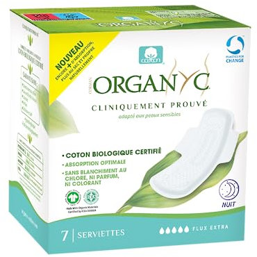 Organyc, Damenbinden Nacht mit Flügeln, zertifizierte Bio-Baumwolle, Super Plus – 1 Packung mit 7 Stück