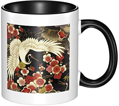 RFSHOP Taza de cerámica, taza de flor de grulla, taza de té y café para hombres y mujeres