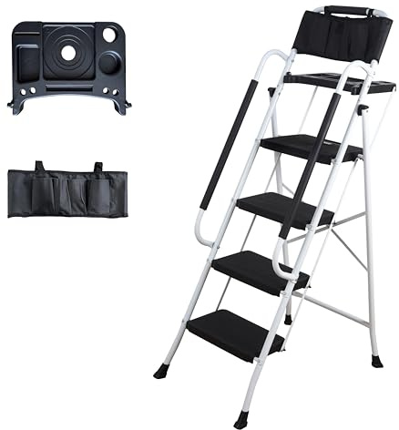 LEADALLWAY 4 Step Ladder with Handrails (Include Tool Tray+Bag) 330lbs Capacity