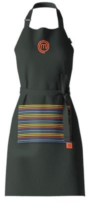 MasterChef Delantal Cocina Hombre & Mujer Mandiles para Cocinar, Barbacoa y Hornear, con un Gran Bolsillo y una Correa Regulable, Logotipo Bordado, Algodón 100% Lavable a Máquina, Multicolor