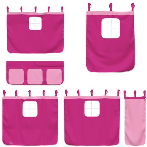 vidaXL Cortinas para Cama Alta, Cortinas para Litera con Bolsillos, Cortinas para Niños, Decoraciones para Dormitorio, Poliéster Rosa