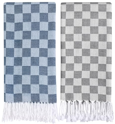 2 Packs Checkered Plaid Yoga Blanket Turkish Towel Extra Large Meditation Supplies Mat Cover Beach Blanket Women Birthday Gift for Mom Wife Sister Girlfriend Mother Adult Friend Husband Son Daughter