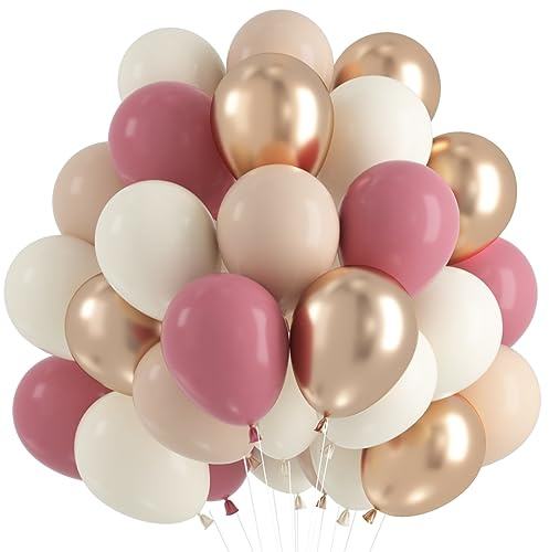 Luftballons Beige Altrosa, 60 Stück Retro Aprikose Rosa Helium Luftballons, Champagner Gold Metallic Ballons mit Band für Geburtstag Babyparty Jubiläum Braut Hochzeit Mädchen Graduierung Deko