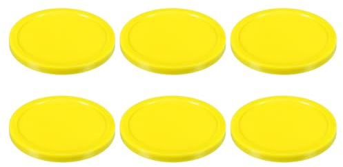 PATIKIL Air Hockey Pucks 8,2 cm, 6 st lufthockey tunga ersättningspuckar för spelbord utrustning tillbehör, gul