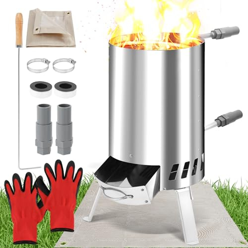 Vkechh Brennholz Poolheizung, Pool Heizung mit Feuer,Edelstahl Poolheizung Feuertonne für Schwimmbäder,Poolofen mit 36-38mm Anschlüsse,Pool Heizungen mit Feuerfeste Matte und Tablett,Outdoor