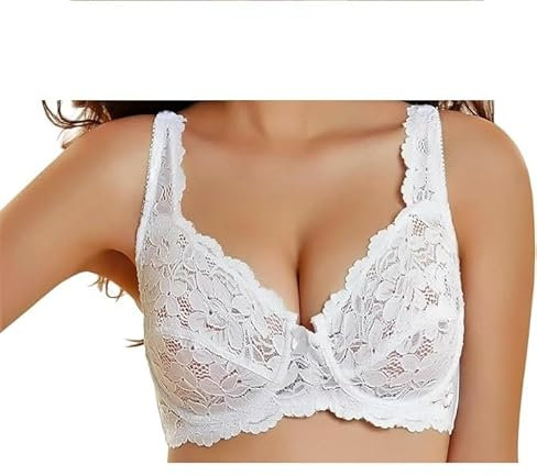 HAJRA® Women’s Floral Lace Push-Up Bra: Enhance Your Everyday Comfort with This Underwired, Full-Coverage Bra Featuring Soft Cups and Adjustable Straps. (UK, Cup & Band, 38, D, White)