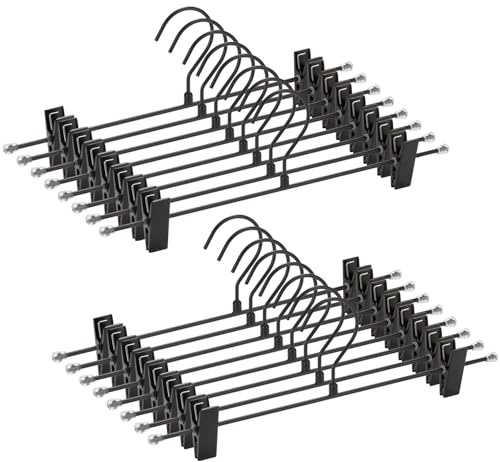 16-Pack Black Pants Hanger, Adjustable Women's Skirt Hanger, Jeans Hanger Pants Hanger, Heavy Duty Space Saving Shorts Hanger