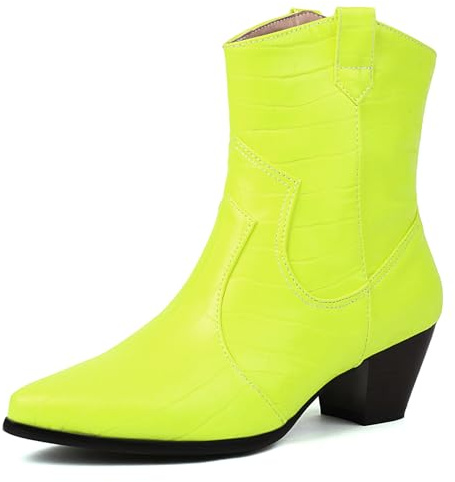 Bviennic Mujer Tacón de Cuña Botas Tacón Medio Botas Cortas Puntiagudo Sin Cordones Moda Daily Zapatos, A214042Wz Verde Talla 39 EU/40Cn
