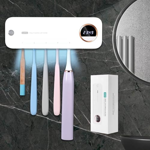 GFBEBDVToothbrush Cleaner, Electric Toothbrush Holder, Rechargeable Bathroom Wall Mounted Toothbrush Holder with Fan Drying and Timer, Holds 5 Toothbrushes and 1 Razor, Fits 99% of Toothbrushes.