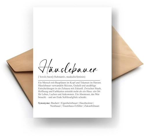 Häuslebauer Klappkarte Definition – Gratulation zur Fertigstellung des Hauses – Motivationskarte für neue Hausbesitzer