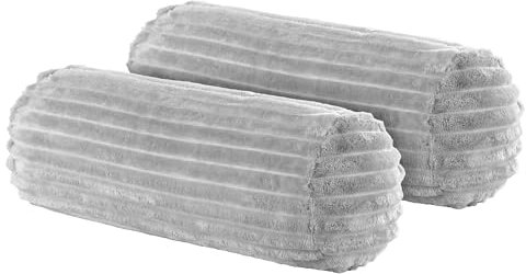 BaSaTex 2er Pack Nackenrolle Kissenbezug 15x40 Cashmere Touch Rip Cord | Nackenrollenhülle Öko-Tex Zertifiziert | 100% Mikrofaser Plüsch | Farbe: Grau