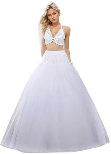 NIDONE Crinoline Underskirt For Women 8-Layer Puffy Tulle Petticoat With Satin Lining Hoopless Long Petticoat With Adjustable Waist Rope For Weddings Costume Events