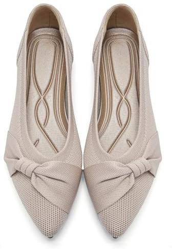 HIULYCENCE Pointed Toe Flats for Women Ballet Flats Comfortable Dressy Knit Lightweight Casual for Work Office Womens Flats Nude US8.5
