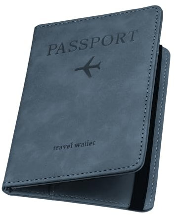 ILIYAH Reisepasshülle Passport Hülle Reisezubehör Passhülle Reisepass Organizer RFID Blocker Kartenhülle Elastischer Gurt Reisepass Hülle(Graublau)