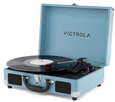 Victrola Journey II (2025 Model) – Bluetooth Suitcase Record Player – Built-in Stereo Speakers with Enhanced Bass, 3-Speed Turntable, Bluetooth Input and Output, RCA & Headphone Outputs (Blue)