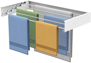 Aluminum Wall-Mounted Foldable Clothes Drying Rack | Retractable Indoor/Outdoor Laundry Airer with White Space-Saver Washing Line & 22lbs Heavy-Duty Capacity (White, 80)