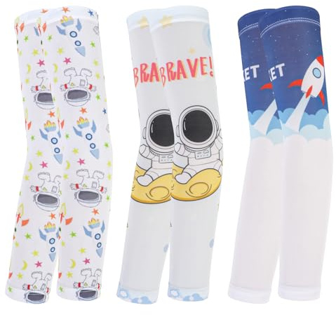 Jupsk 3 paia di manicotti per braccia da bambino, manicotti estivi rinfrescanti per braccia, protezione solare, compressione, protezione solare, manicotto traspirante per basket, calcio, baseball