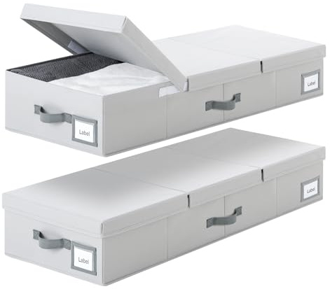 Cupic Cupid 7.5 Foldable Underbed Storage Box with Lid, 82L Large Under Bed Storage Containers with Reinforced Bottom for Comforters & Blankets, High Capacity Seasonal Bedding Organizer, 2 Pack,Grey