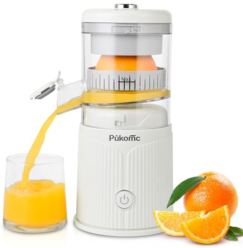 Pukomc Electric Citrus Juicer, Portable Rechargeable Orange squeezer and Lemon Juicer with USB-C, Easy to Clean,White Machine