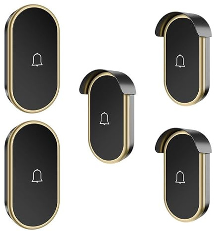 SLDAGe Funkklingel,Türklingel Funk Set,IP67 Aussen Wasserdicht, Kabellose Türklingel 300m Reichweite,Haustür Klingel kit mit 2 Plug-In-Empfänger und 3 Sender,60 Melodien doorbell mit LED,Black Gold