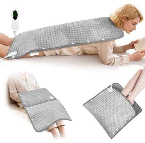 Scaldapiedi Elettrico 43 x 84cm con 10 Livelli di Calore e 3 Timer, Lavabile Riscaldamento Elettrico dei Piedi, Termoforo Elettrico per Piedi Schiena Addome e Corpo Intero, Spegnimento Automatico