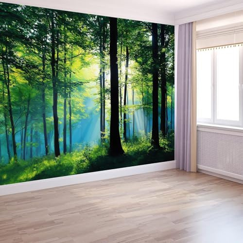 Fotomurales Naturaleza Bosque Sol Tranquilidad Papel pintado mural 200 x 140 cm tejido no tejido, Arte Papel tapiz mural Verde Moderna Decoración De Pared Sala Oficina Salón