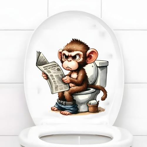 Autocollant de toilette en forme d'animal de dessin animé, motif chat mignon, singe, renard, autocollant imperméable pour abattant de toilettes, décalcomanies murales et portes de salle de bain (singe