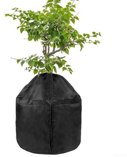 Funda ajustable con cordón y cremallera para plantas al aire libre, hecha de tela Oxford 210D con película de aluminio para protección anticongelante de invierno (18 x 27.6 pulgadas)