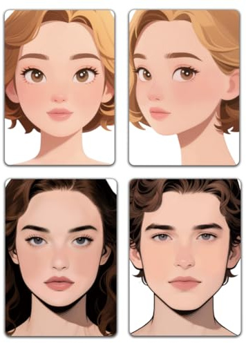 DELORIGIN 4er Set Wiederverwendbare Make-up Übungstafeln A4 Gesichtsbemalungsvorlage Vorne und Seitenansicht Praktisches Schminken Übungswerkzeug für Anfänger Blond Schwarzes Haar Frau Mann Modell