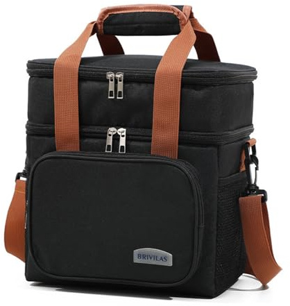 APKOL Kühltasche Lunchtasche Schwarz 13.5L Doppellagige Isolierte Kühltasche mit verstellbarem Schultergurt, Auslaufsicher & Wasserdicht, für Arbeit, Grillfes Picknick Reisen für Männer Frauen