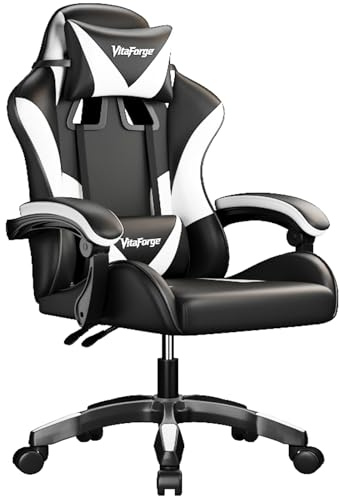 EaseZen Gaming-Stuhl mit Nacken- und Lendenkissen – Ergonomischer Bürostuhl aus PU-Leder, höhenverstellbar & 360° drehbar für Homeoffice und Gaming (JH-002-MIX)