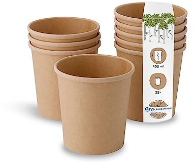 BIOZOYG Bicchieri di Cartone Kraft per Alimenti Bicchieri Bio marroni I Bicchieri compostabili da Asporto Coppe Gelato Carta I 25 Bicchieri Monouso biodegradabili 400ml