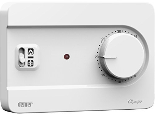 VEMER VE757300 OLYMPO - Termostato Ambiente da Parete con Manopola, Alimentazione a Batteria, Bianco