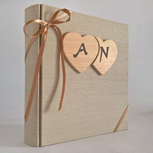 Album fotografico legnoegrafite innamorati in tela di lino + cuori legno e iniziali personalizzabili wedding, nozze, matrimonio, san valentino, anniversario fidanzati