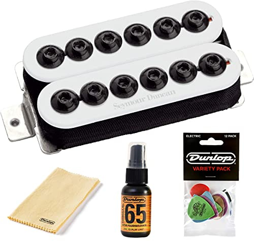 Seymour Duncan SH-8b Invader Humbucker Bridge Pickup, Weiß, mit 2 Patchkabeln und 6 Dunlop Plektren