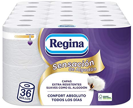 Regina Sensación de Algodón Papel Higiénico | 36 rollos | Capas extra resistentes, suaves como el algodón | Papel 100% certificado FSC®