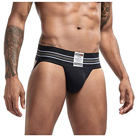 JOCKMAIL Calzoncillos para Hombre Sexy Suspensorio Atlético Tangas Gimnasio Atlético Ropa Interior Suspensorio Cinturón Ancho Sexy Slips 7 Colores (M, Negro)