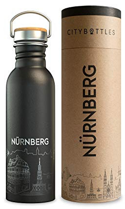citybottle Nürnberg | 360° Lasergravur Made in Germany | QR-Code | cityguide | Trinkbrunnenkarte | Edelstahl | 750ml