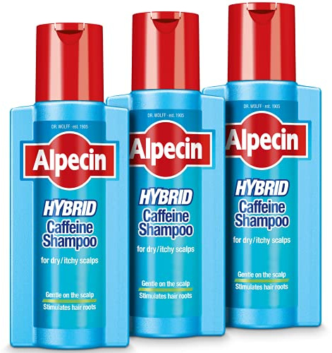Alpecin Hybrid Shampoo 3x 250ml | Natürliches Haarwachstumsshampoo für empfindliche und trockene Kopfhaut | Energizer für kräftiges Haar | Haarpflege für Männer Made in Germany