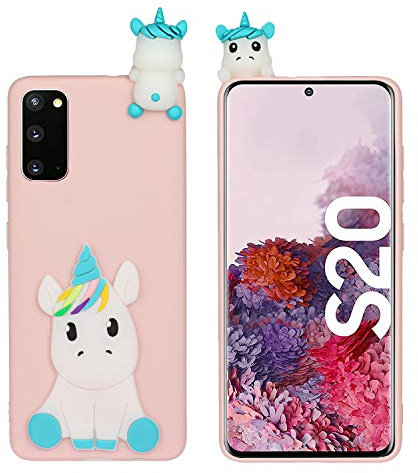 HopMore kompatibel mit Samsung Galaxy S20 Handyhülle Weich Silikon 3D Muster Kawaii Tier Hüllen Dünn Slim Case Stoßfest Galaxy S20 Hülle Schutzhülle Cover Gel - Rosa Einhorn