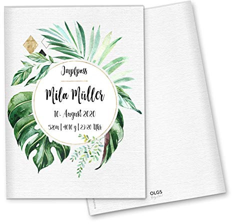 OLGS Impfpasshülle Tropical Green, Schutzhülle für Dokumente & Impfpass 9,3 x 13cm personalisierbar mit Namen