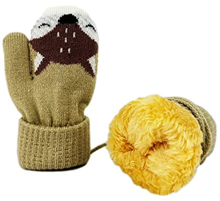 Warme gestrickte Fäustlinge für Kleinkinder, niedliche Cartoon-Handschuhe, Winter-Fäustlinge mit Schnur, zum Aufhängen, für 1–4 Jahre Kinder