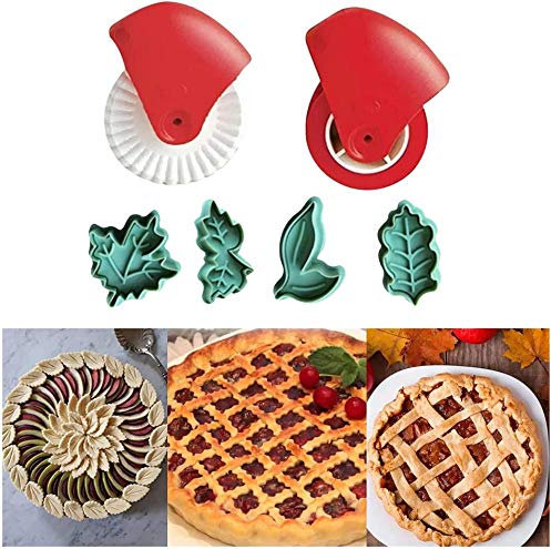 2 PCS Pastry Wheel Decorator +1 Set of Leaf Biscuit Mould Pizza Pastry Pie Lattice Decoration for Baking Pizza Pastry Lattice Decoration Tools