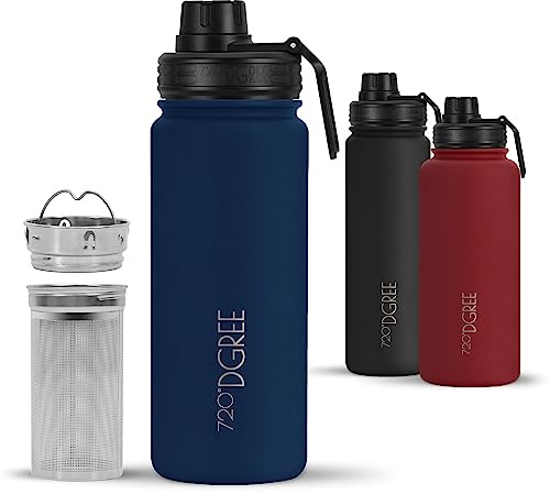 720°DGREE Edelstahl Trinkflasche 530ml “noLimit” - Hält 12h Heiß, 24h Kalt | Mit Teesieb, Fruchteinsatz - Auslaufsicher bei Kohlensäure, BPA-Frei - Thermosflasche für Kinder, Schule, Sport, Outdoor
