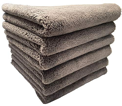 SOFTBATFY Edgeless Mikrofaser Handtuch für Autos, Auto Trocknen, Waschen, Detailieren, Polieren, 500 g/m², 6 Stück, 40,6 x 40,6 cm (grau)