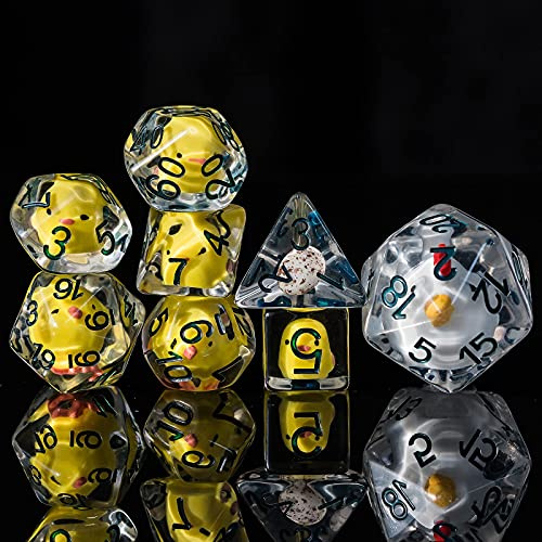 Cusdie Set di 8 dadi poliedrici per DnD contenenti animali, per giochi di ruolo Dungeons and Dragons, D&D, Pathfinder (pulsino giallo, 8 pezzi)